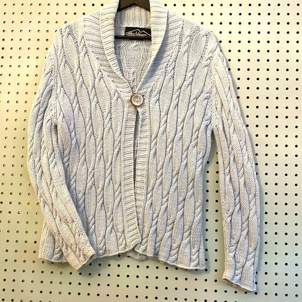 Rey Wear Hand Knit in Bolivia Women’s Cotton Cardigan One Button Front Size L